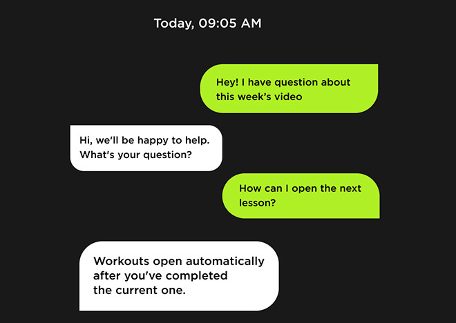 Online chat with the tennis trainer in mobile coaching software