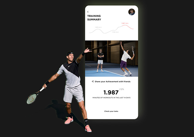 Training summary and achievement tracking in mobile tennis application